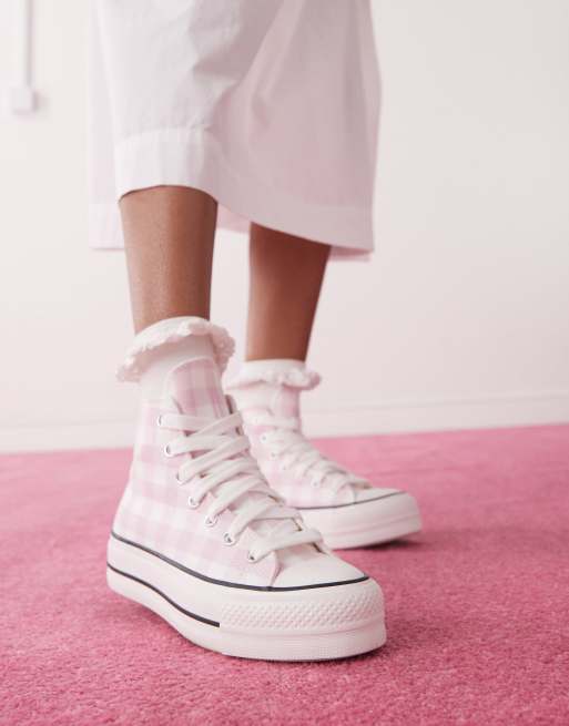 Converse Chuck Taylor All Star Lift sneakers in white and pink checkerboard, 4 of 5