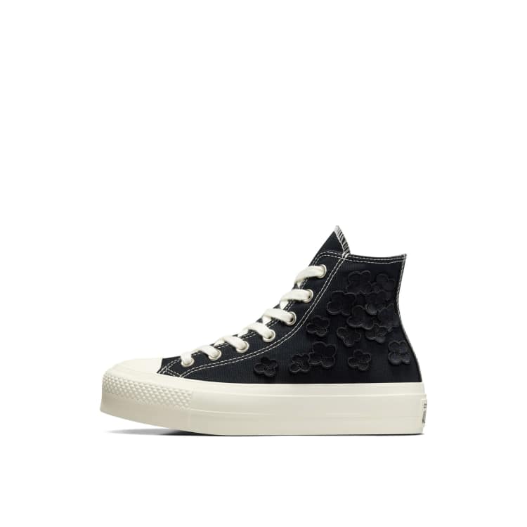 国内配送 CONVERSE ALL STAR FLOWER EYELETS OX BLACK NEW Womens Converse Chuck Taylor All Star Lift Hi Black Y2K