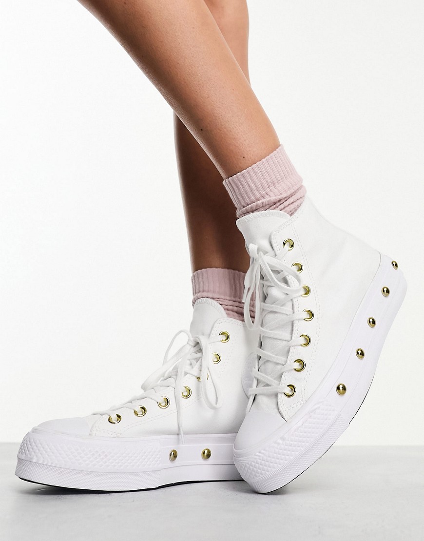 Shop Converse Chuck Taylor All Star Lift Star Studded Platform Sneakers In White And Gold