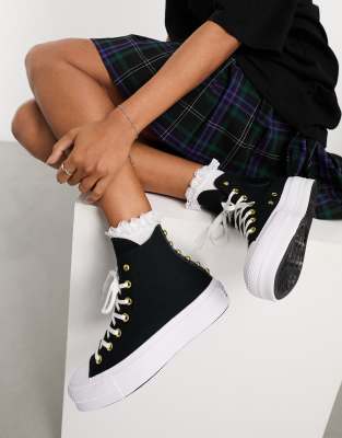 Converse – Chuck Taylor All Star Lift – Svarta höga sneakers med nitar