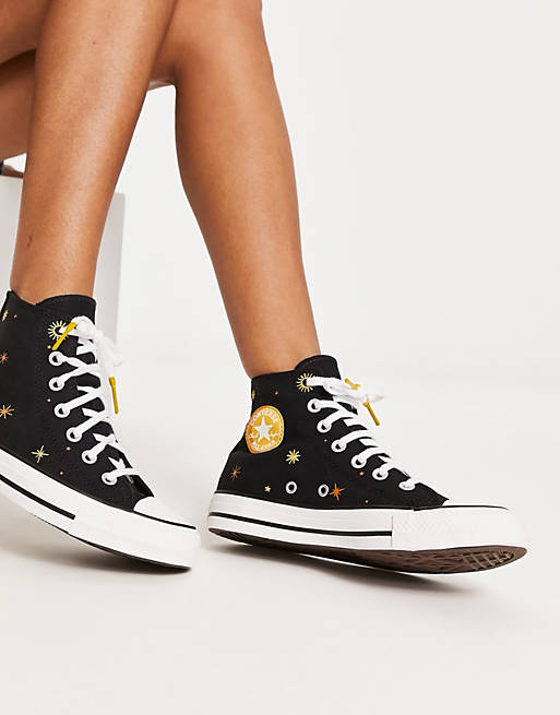 Converse Chuck Taylor All Star Lift trainers in black with embroidery | ASOS