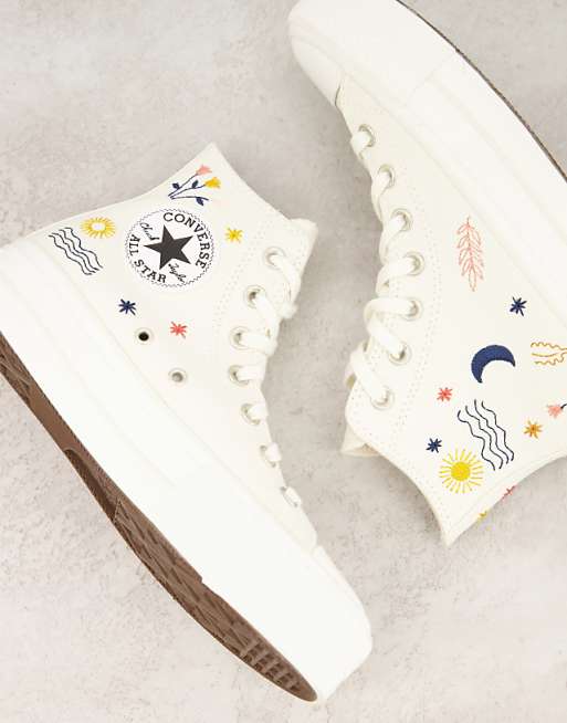 Converse Chuck Taylor All Star Lift trainers in off white with embroidery