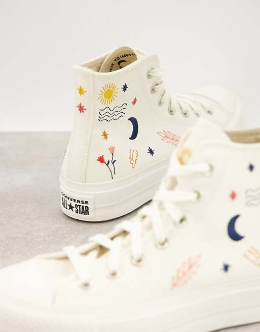 Converse Chuck Taylor All Star Lift trainers in off white with embroidery