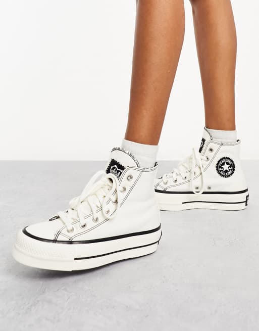 Converse Chuck Taylor All Star lift trainers in white with black ...