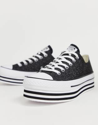 black glitter platform converse