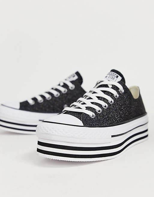 Converse chuck taylor all star lo black glitter platform sneakers | ASOS