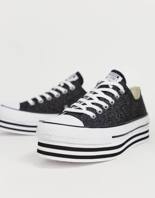 Converse chuck taylor all star lo black glitter platform sneakers