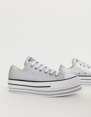 Converse chuck taylor all star lo silver glitter platform sneakers | ASOS