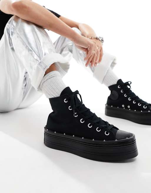 Black studded converse clearance high tops