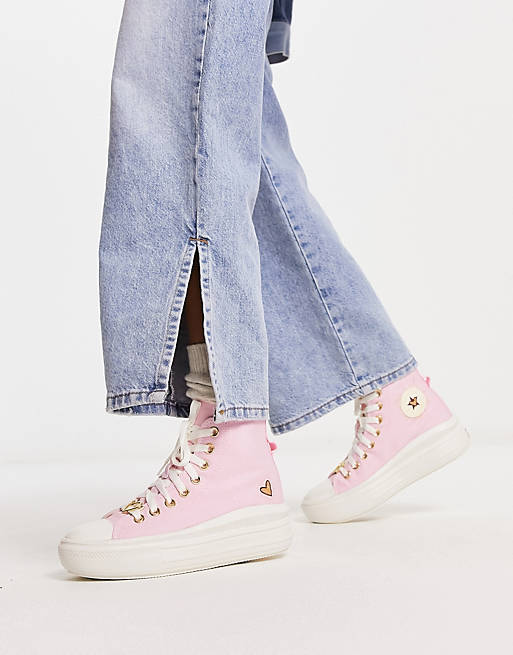 Converse Chuck Taylor All Star Move Hi heart sneakers with embroidery in  pink | ASOS