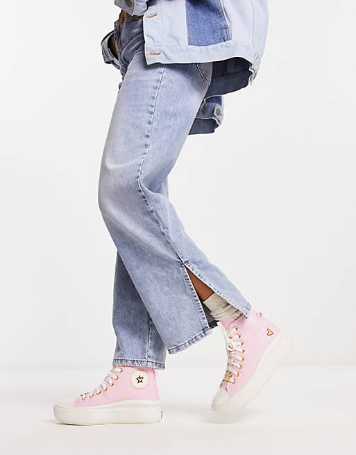 Converse Chuck Taylor All Star Move Hi heart trainers with embroidery in  pink | ASOS