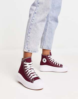 Converse Chuck Taylor All Star Move Hi trainers in burgundy - ASOS Price Checker