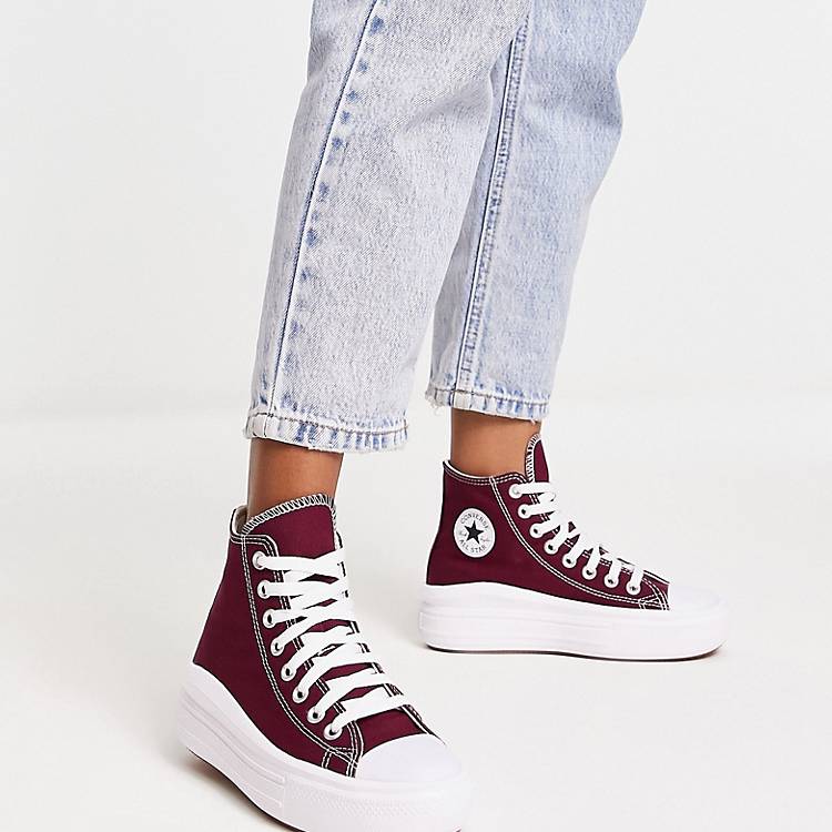 Converse Chuck Taylor All Star Move Hi trainers in burgundy | ASOS
