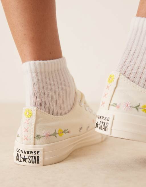 Converse - Chuck taylor all star ox - Baskets à broderies fleurs - Blanc, 4 de 5
