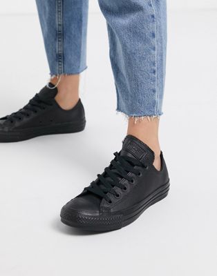 Converse Chuck Taylor All Star Ox black leather monochrome trainers | ASOS