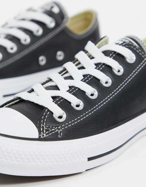 Converse all star ox shop black leather womens trainers