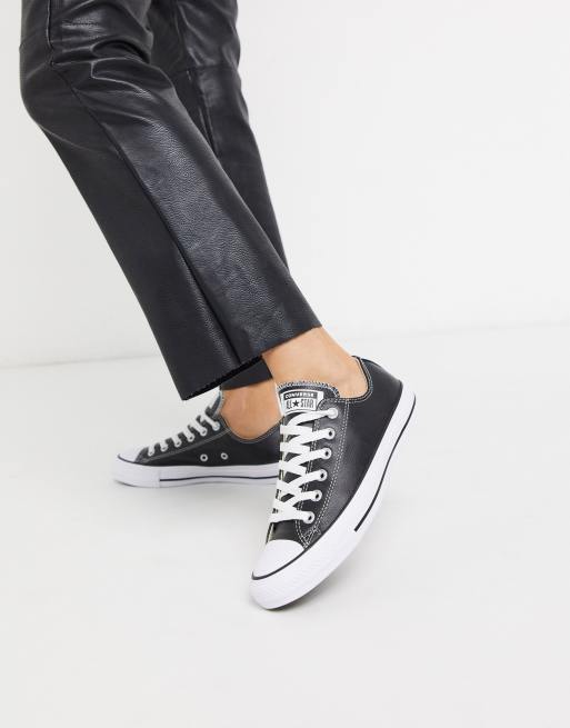  Converse Women's Chuck Taylor All Star Leather Low Top  Sneaker, Black, 4.5