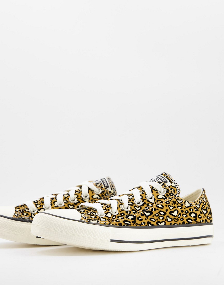Converse Chuck Taylor All Star Ox Leopard Heart print suede sneakers in club gold-Multi
