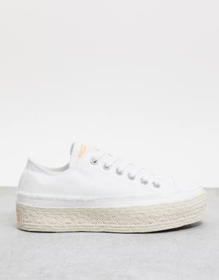 converse white ox lift platform trainers