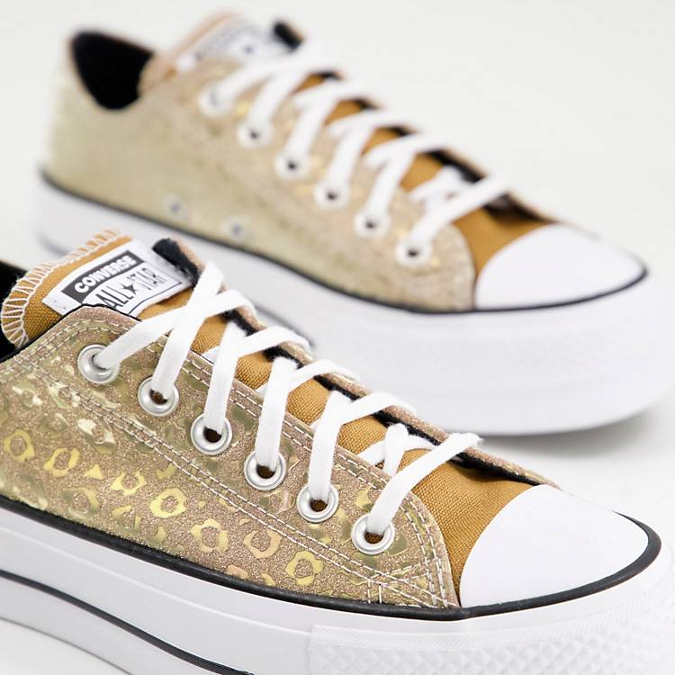 Converse Chuck Taylor All Star Ox Lift glitter leopard platform sneakers in  saturn gold | ASOS