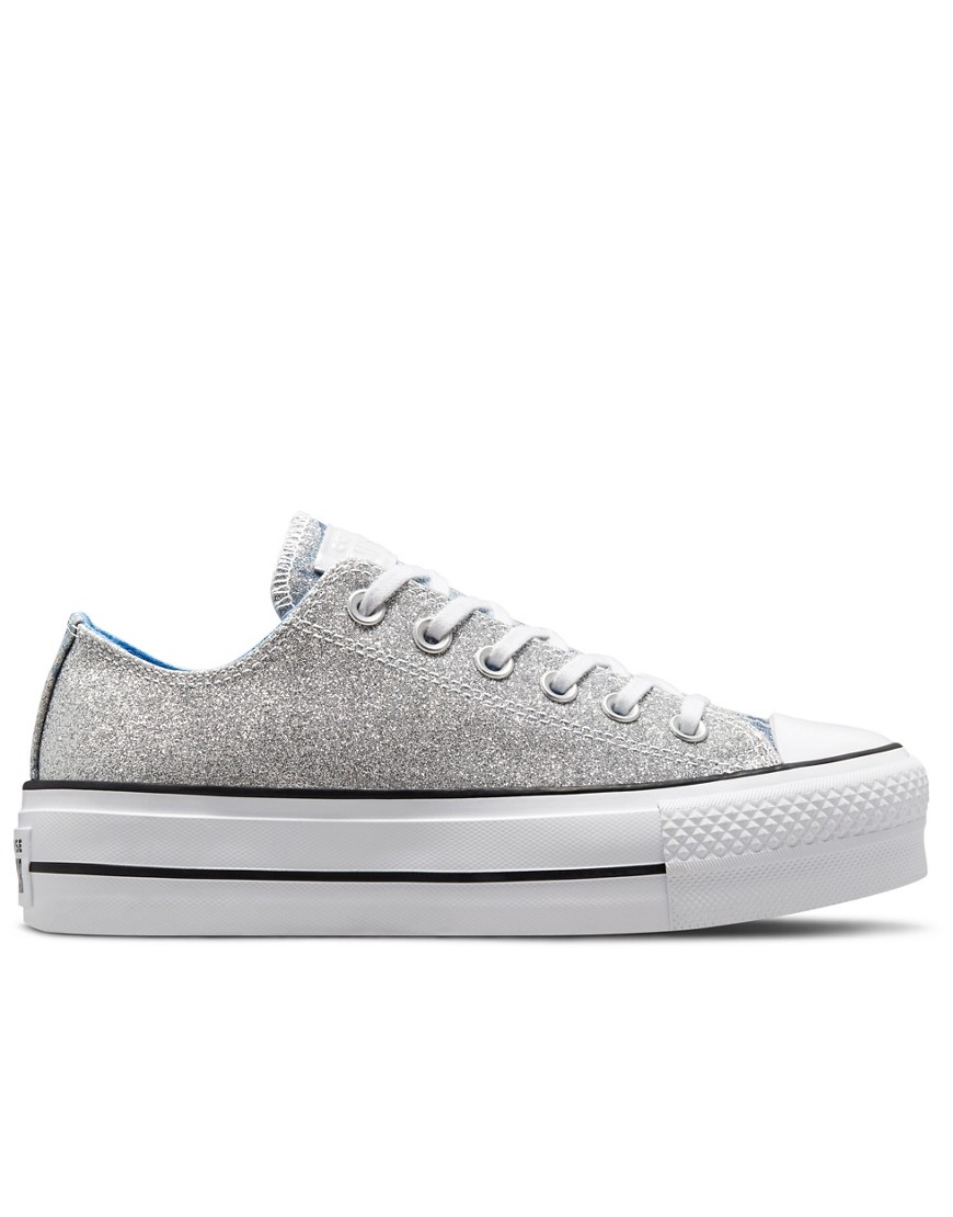 Converse Chuck Taylor All Star Ox Lift Hybrid Shine glitter platform sneakers in silver/multi