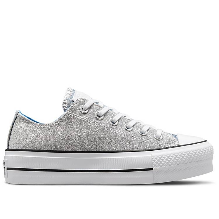 Converse Chuck Taylor All Star Ox Lift Hybrid Shine glitter platform  sneakers in silver/multi
