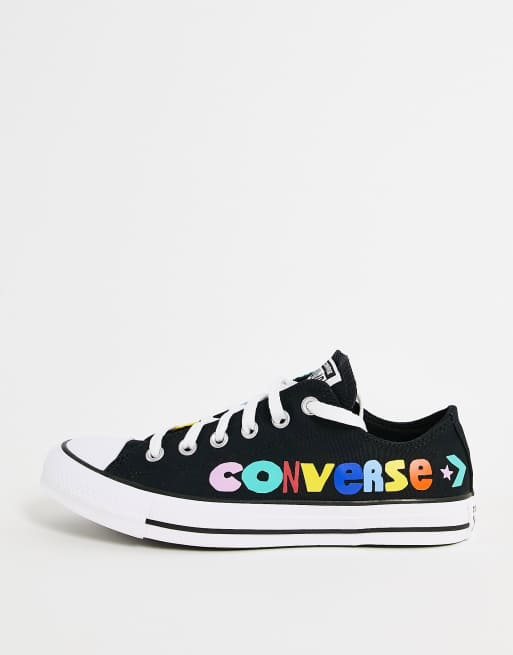 Converse – Chuck Taylor All Star Ox – Much Love – Czarne buty sportowe z kolorowym wzorem