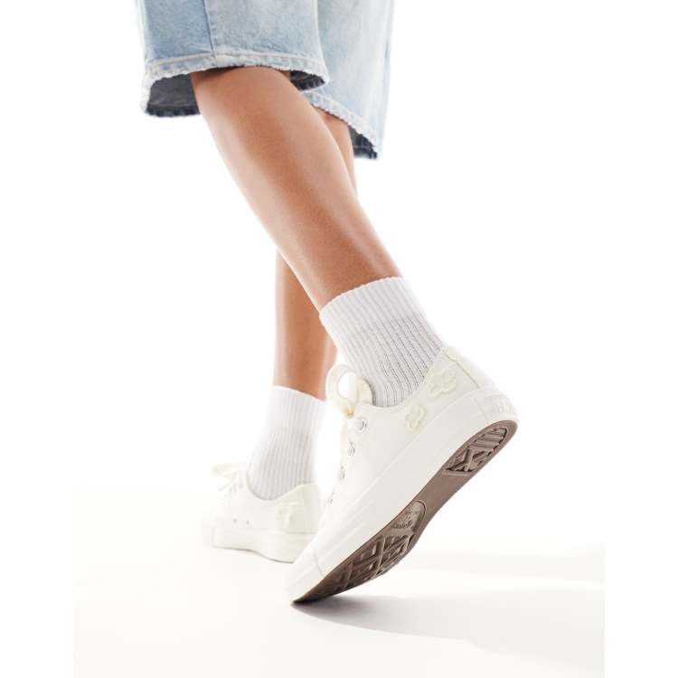 Converse Chuck Taylor All Star Ox organza flower trainers with chunky laces in cream ASOS