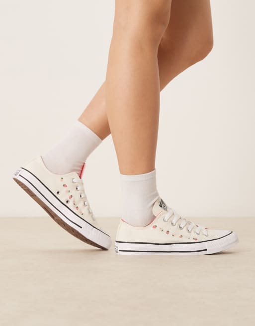 Converse Chuck Taylor All Star Ox sneakers in white with strawberry detail