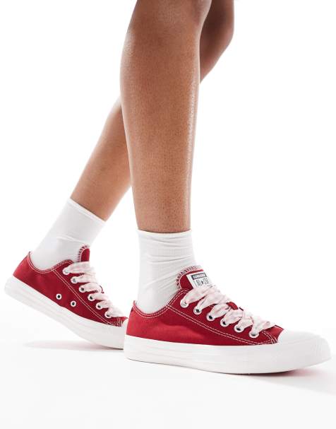 Converse Chuck Taylor All Star Ox trainers in red with gingham laces - view 1