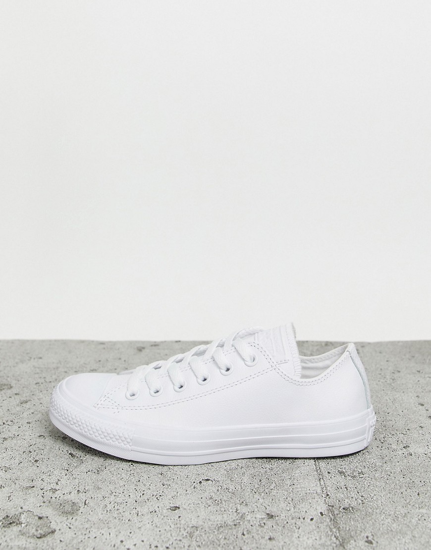 CONVERSE CHUCK TAYLOR ALL STAR OX WHITE LEATHER MONOCHROME SNEAKERS,136823C