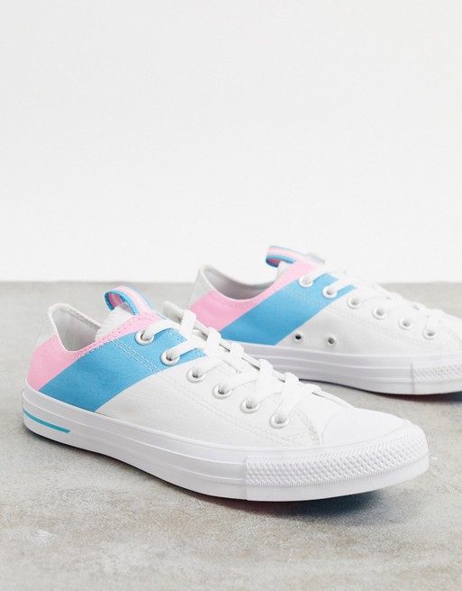 Converse chuck taylor all star ox white pink and blue trans flag trainers