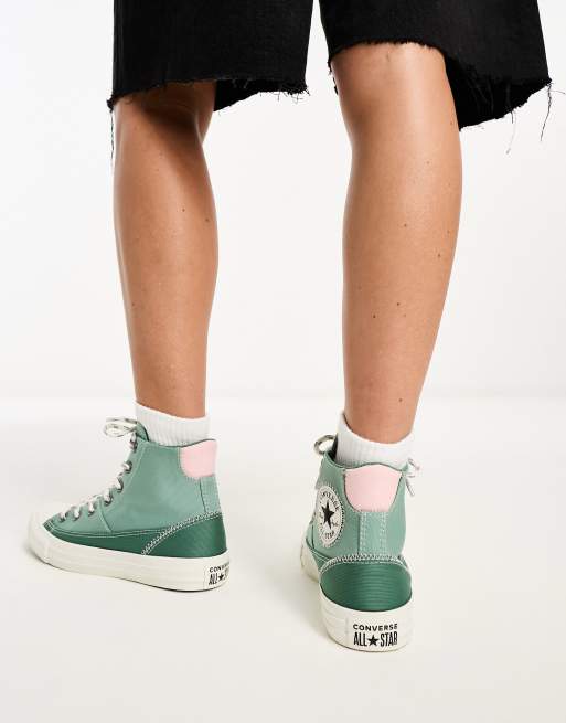 Converse Chuck Taylor All Star Patchwork sneakers with pink tab detail in light green