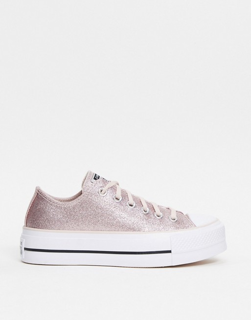 Converse Chuck Taylor All Star platform low trainers in pink glitter