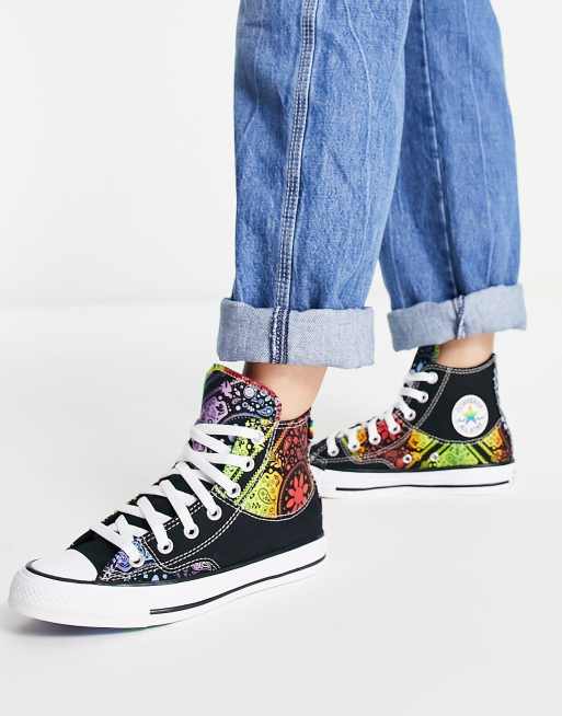 Converse Chuck Taylor All Star Pride Hi Sneaker in Schwarz mit buntem Tuchmuster ASOS