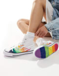 [Converse] Converse Chuck Taylor All Star Pride Hi sneakers in white with multicoloured flame detail 36 WHITE