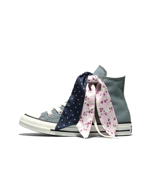 Converse Chuck Taylor All Star scarf bow sneakers in mineral brew grey/egret/black, 2 of 4