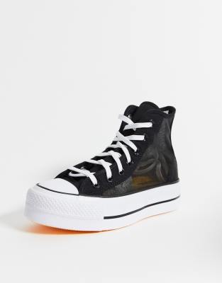 converse chuck taylor all star see thru platform sneakers in black