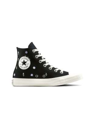 Converse - Chuck Taylor All Star - Sneaker in Schwarz/Reiherweiß/Foothill-Grün mit Blumenstickerei