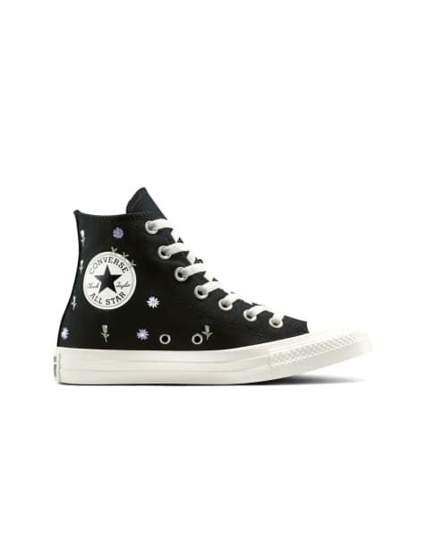 Converse – Chuck Taylor All Star – Sneaker in Schwarz/Reiherweiß/Foothill-Grün mit Blumenstickerei - view 1