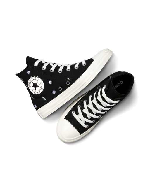 Converse – Chuck Taylor All Star – Sneaker in Schwarz/Reiherweiß/Foothill-Grün mit Blumenstickerei, 2 von 4