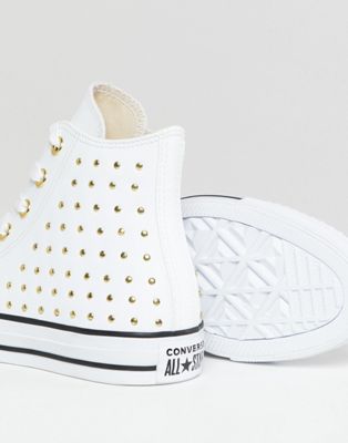Converse Chuck Taylor All Star - Sneakers alte bianche in pelle con borchie  | ASOS