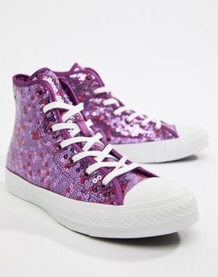 Converse - Chuck Taylor All Star - Sneakers alte con paillettes viola | ASOS