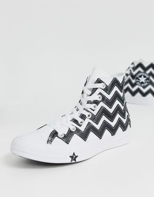 Converse - Chuck Taylor All Star - Sneakers alte in pelle bianche e nere a  zig zag | ASOS