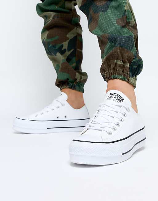 Converse - Chuck Taylor All Star - Sneakers basse bianche in pelle con plateau ونش للبيع طن Converse - Chuck Taylor All Star - Sneakers basse bianche in pelle con plateau ونش للبيع طن