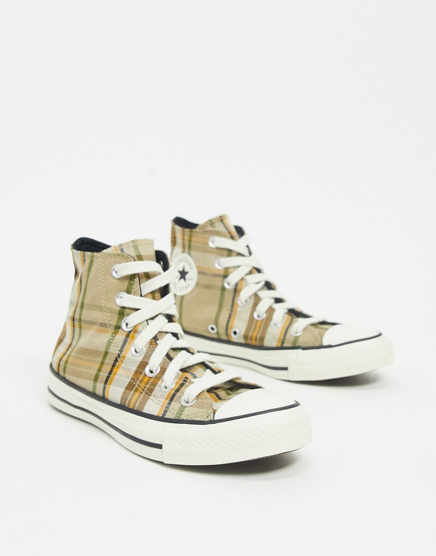 Converse - Chuck Taylor All Star - Sneakers beige alte a quadri-Verde