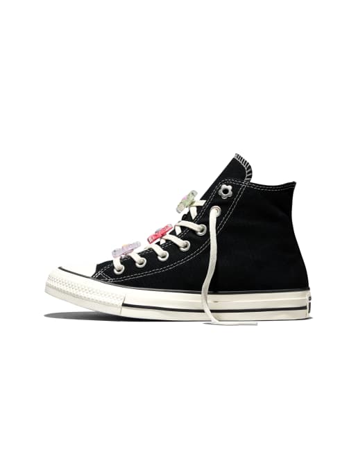 Converse - Chuck Taylor All Star - Sneakers con charms a fiori neri/egret/cherry balm, 2 di 4