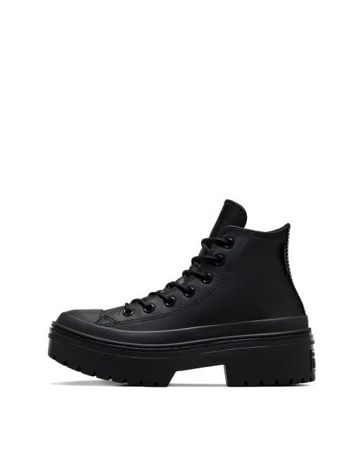 Converse - Chuck Taylor All Star - Sneakers impermeabili con tacco e suola platform scanalata in pelle nera, 3 di 4