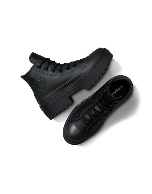 Converse - Chuck Taylor All Star - Sneakers impermeabili con tacco e suola platform scanalata in pelle nera, 4 di 4