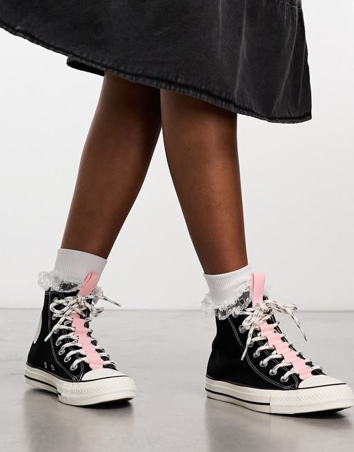 Pink and black converse all clearance stars